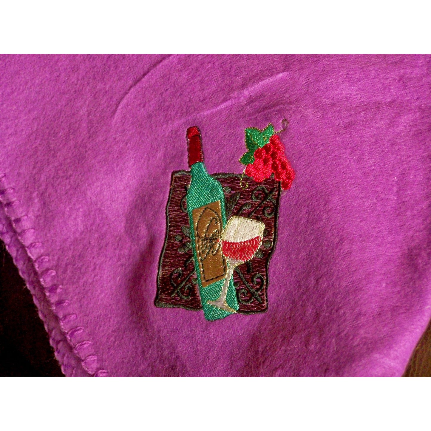 Embroidered Blanket Purple 48" x 66" Fleece Wine Bottles Signs 4 Corners