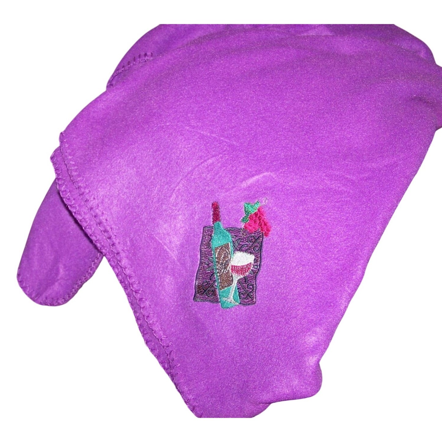 Embroidered Blanket Purple 48" x 66" Fleece Wine Bottles Signs 4 Corners