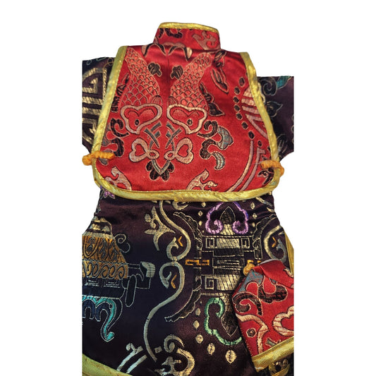 Wine Bottle Cover 3 piece set Hat Vest Kimono Red Black Silver Purple Gold Trim Silky