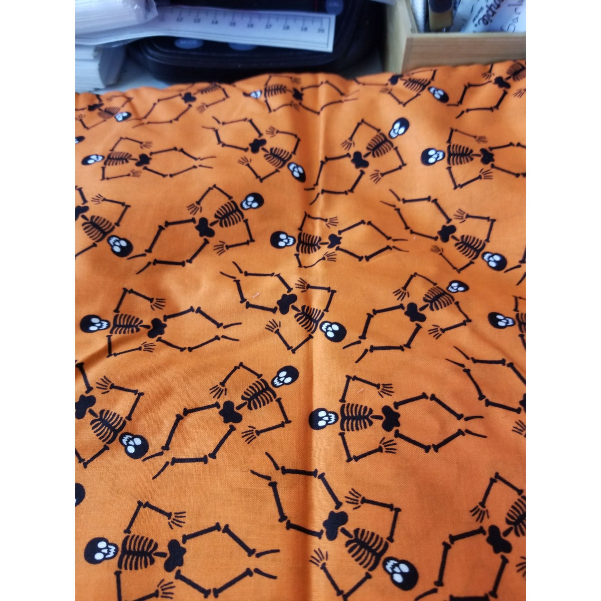 Material Orange Fabric 2 1/2" Skelatons  44" x 62"  Cotton  1 1/2 Yrd Craft Clothing  Joann