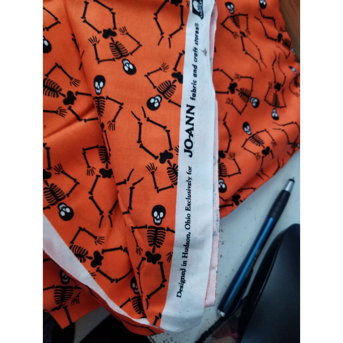 Material Orange Fabric 2 1/2" Skelatons  44" x 62"  Cotton  1 1/2 Yrd Craft Clothing  Joann