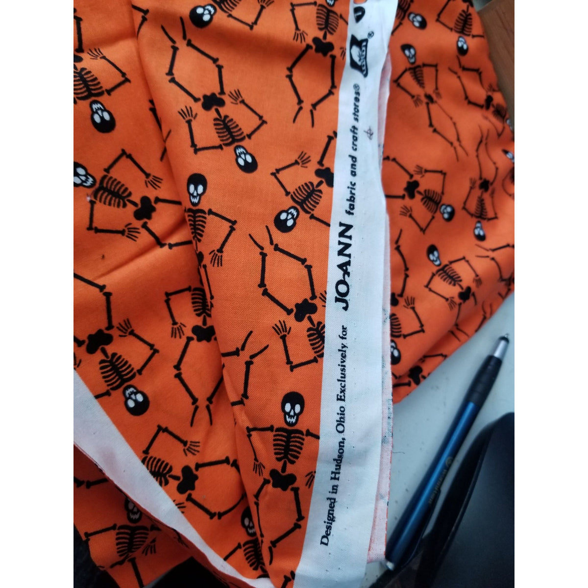 Material Orange Fabric 2 1/2" Skelatons  44" x 62"  Cotton  1 1/2 Yrd Craft Clothing  Joann