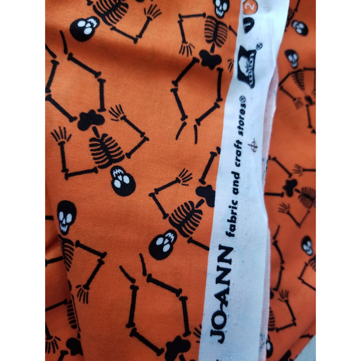 Material Orange Fabric 2 1/2" Skelatons  44" x 62"  Cotton  1 1/2 Yrd Craft Clothing  Joann