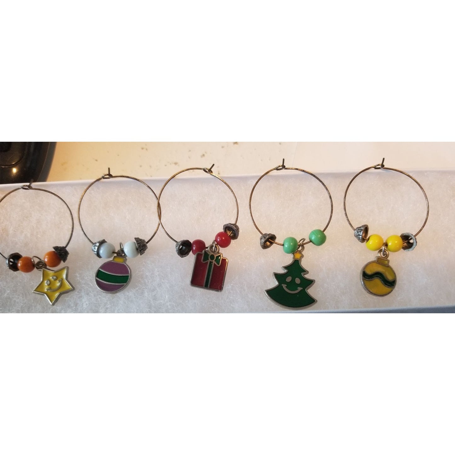 Wine Charms 1"  Charm Beads Silver Hoops Set of 5  Ornaments Tree Star Present Holiday