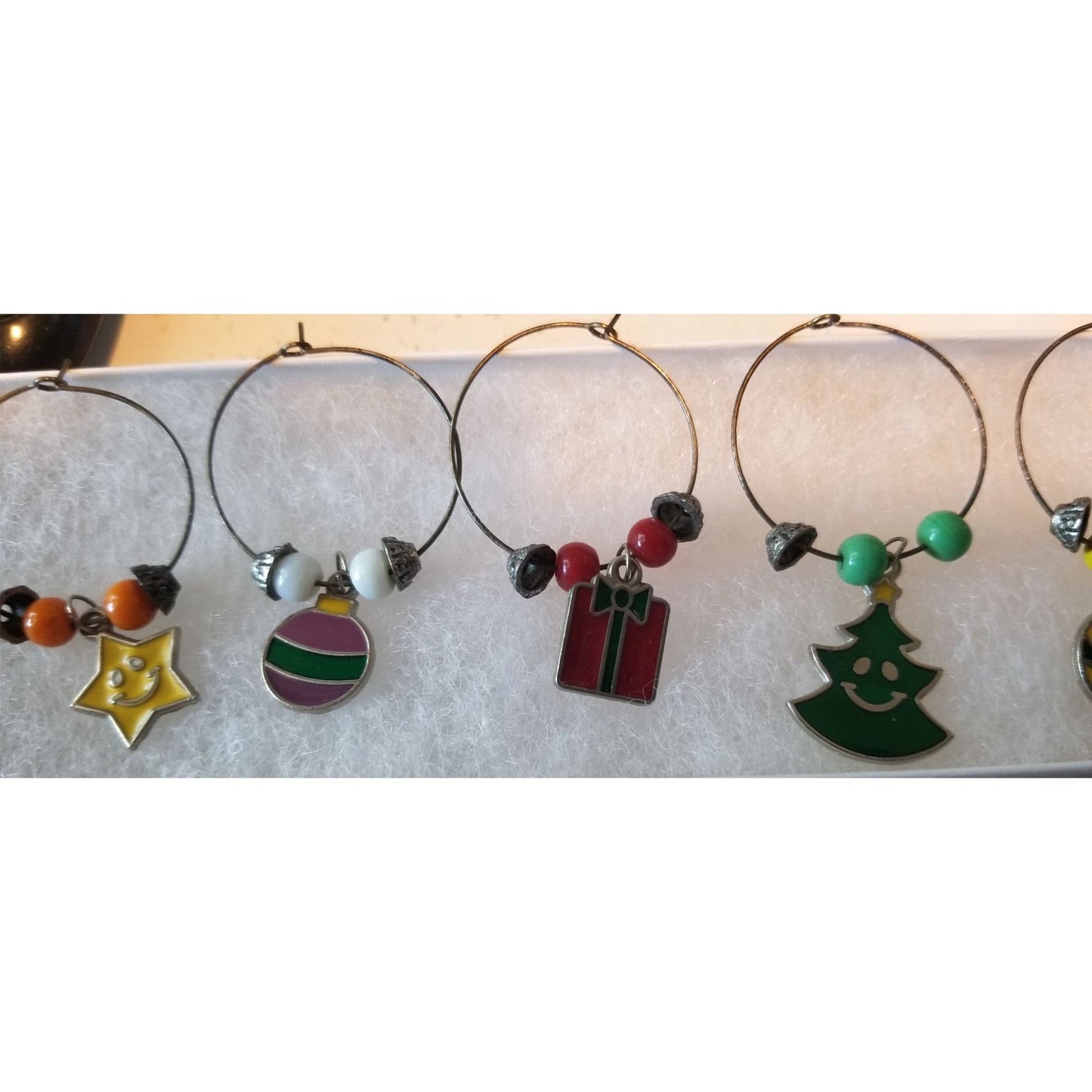 Wine Charms 1"  Charm Beads Silver Hoops Set of 5  Ornaments Tree Star Present Holiday
