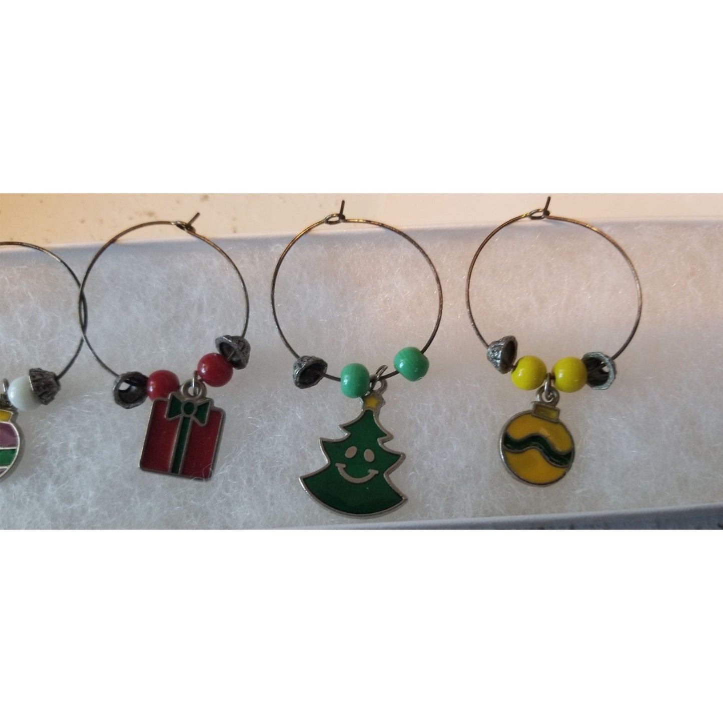 Wine Charms 1"  Charm Beads Silver Hoops Set of 5  Ornaments Tree Star Present Holiday