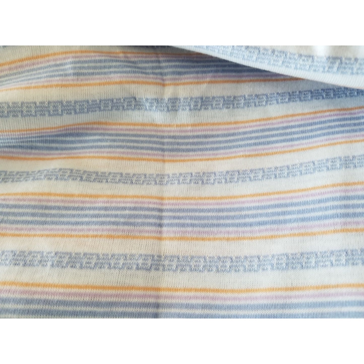 Material  Polyester Stripes Blue Orange Purple White 80" x 56"  T-Shirt