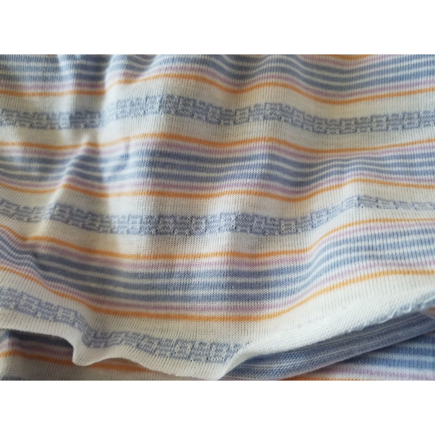 Material  Polyester Stripes Blue Orange Purple White 80" x 56"  T-Shirt