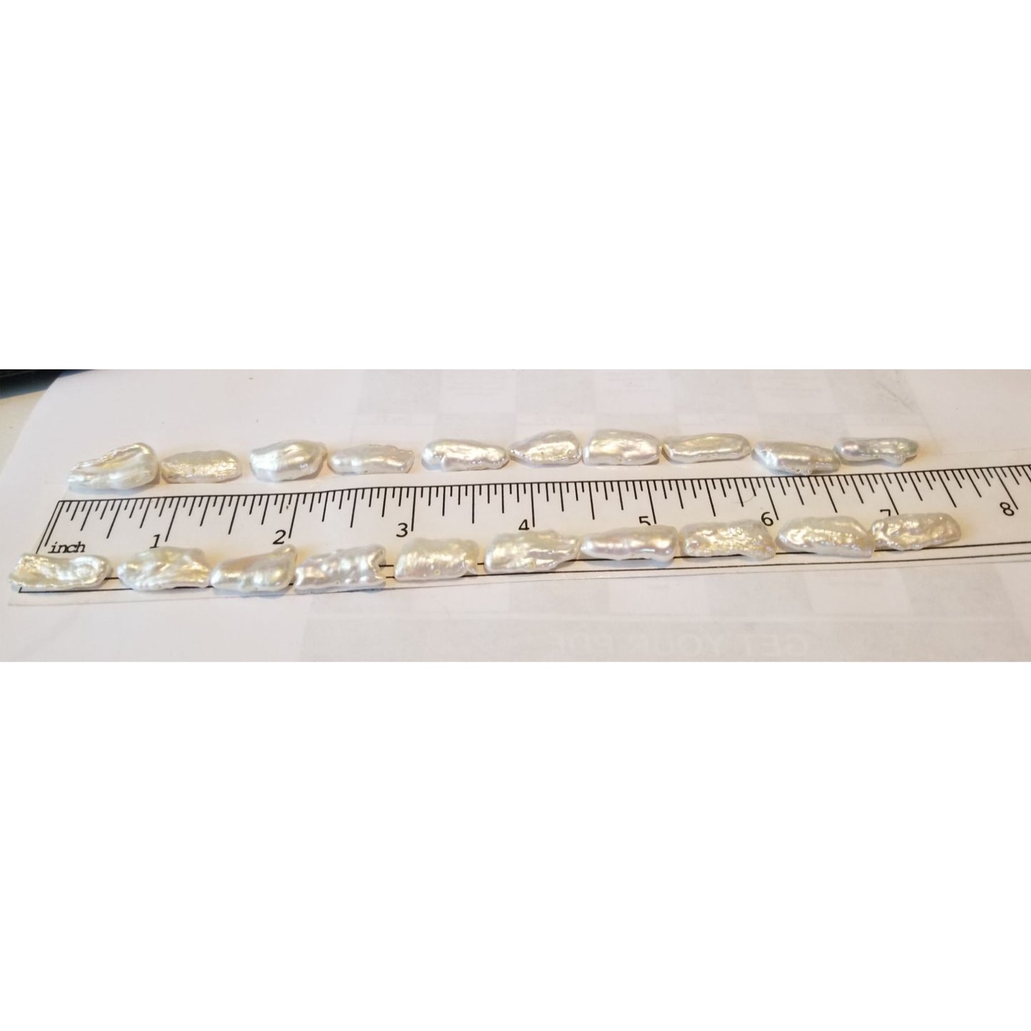 Loose White Biwa Stick Pearl Bag 2  Braque 15 " 20 Pieces  94  ct  18.8  gr  1 cm  x 0.5 cm