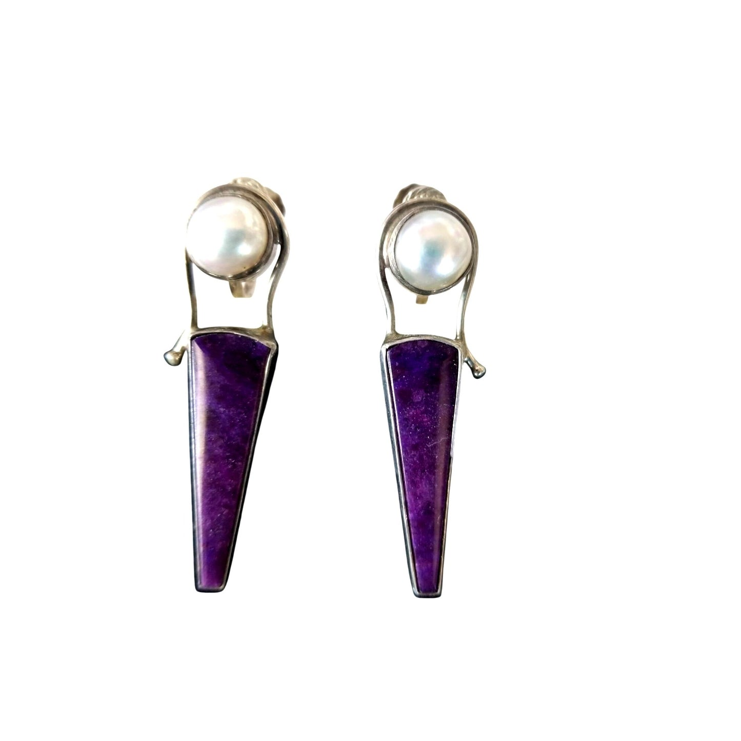 Earrings   Pearl  Verizite 8.1 Gr 40.5 ct  4 cm x 1 cm 1 cm Round 2.5  x .0.5 cm  Screw on Silver 925