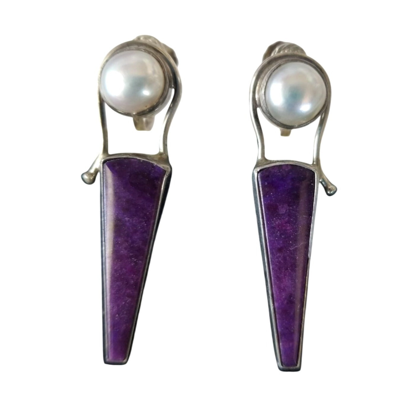 Earrings   Pearl  Verizite 8.1 Gr 40.5 ct  4 cm x 1 cm 1 cm Round 2.5  x .0.5 cm  Screw on Silver 925