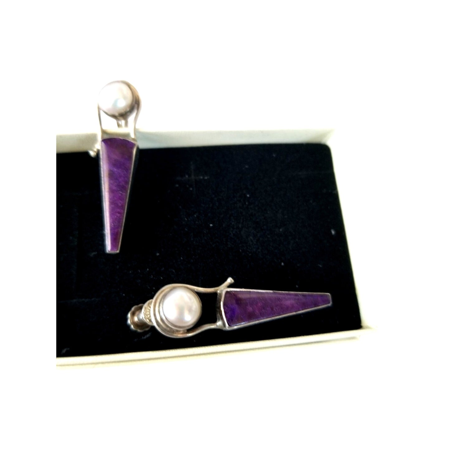 Earrings   Pearl  Verizite 8.1 Gr 40.5 ct  4 cm x 1 cm 1 cm Round 2.5  x .0.5 cm  Screw on Silver 925