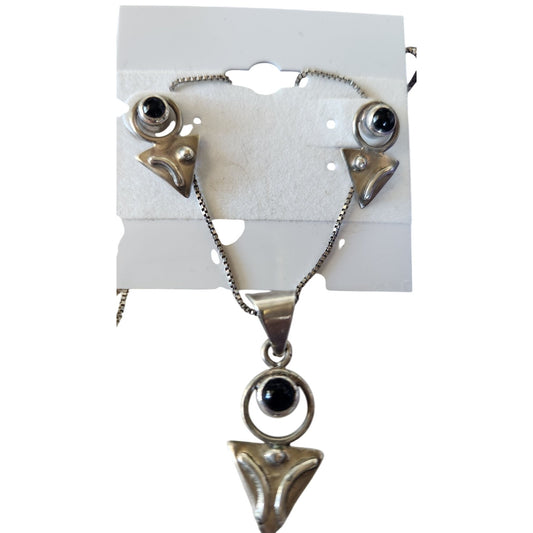 Necklace and Earrings  Silver Set Onyx 16" Chain Silver Jewelry