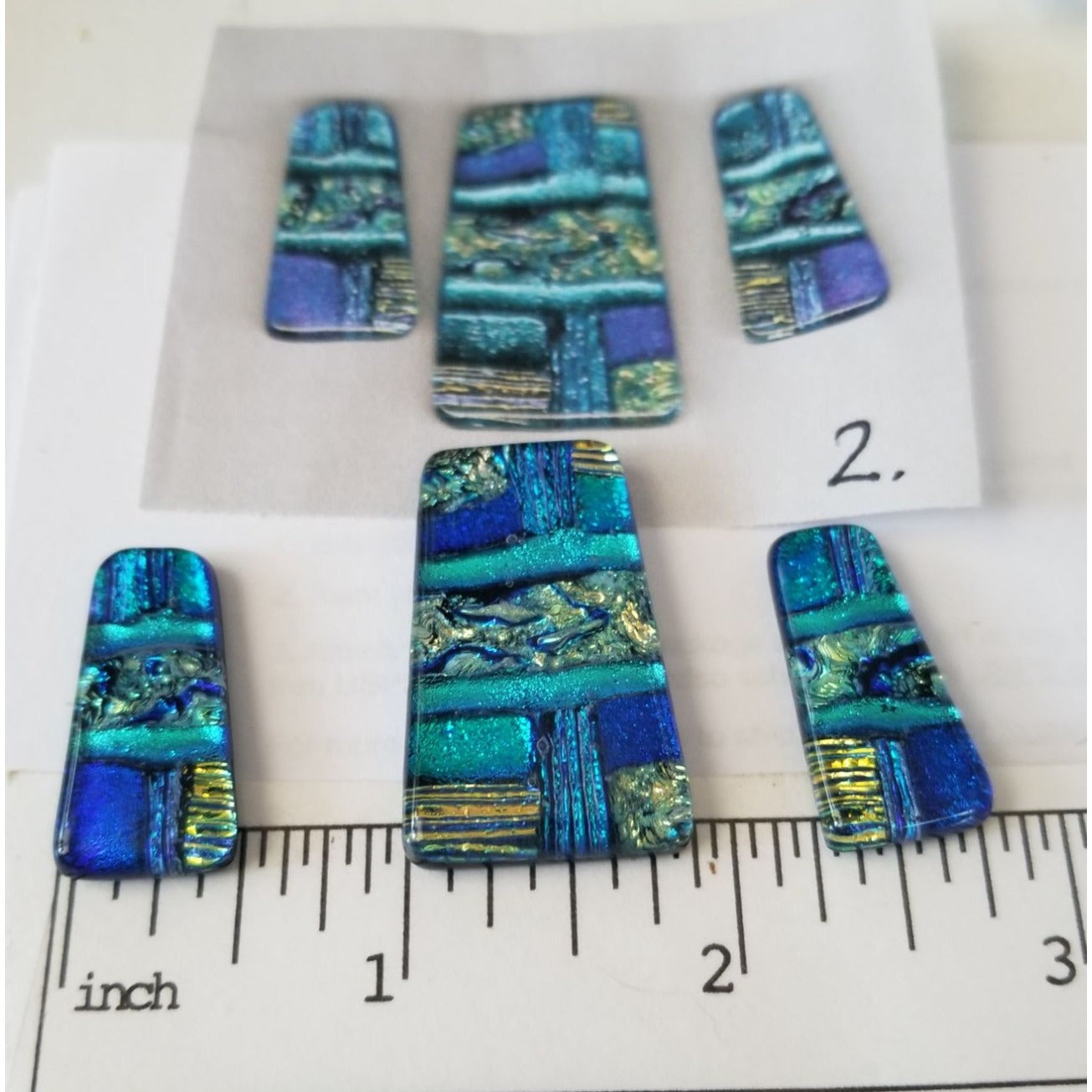 Gemstone Loose Set of 3  Dichroic glass 60 ct  12.8  gr 1" x 0.5"  1 1/5 x 0.75"  # 2