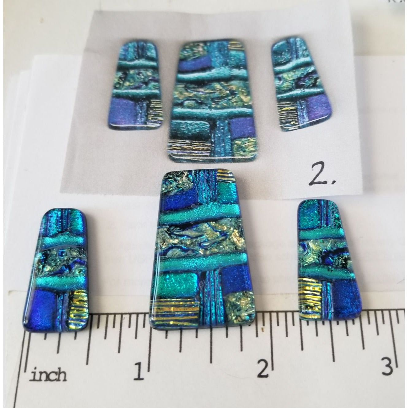 Gemstone Loose Set of 3  Dichroic glass 60 ct  12.8  gr 1" x 0.5"  1 1/5 x 0.75"  # 2