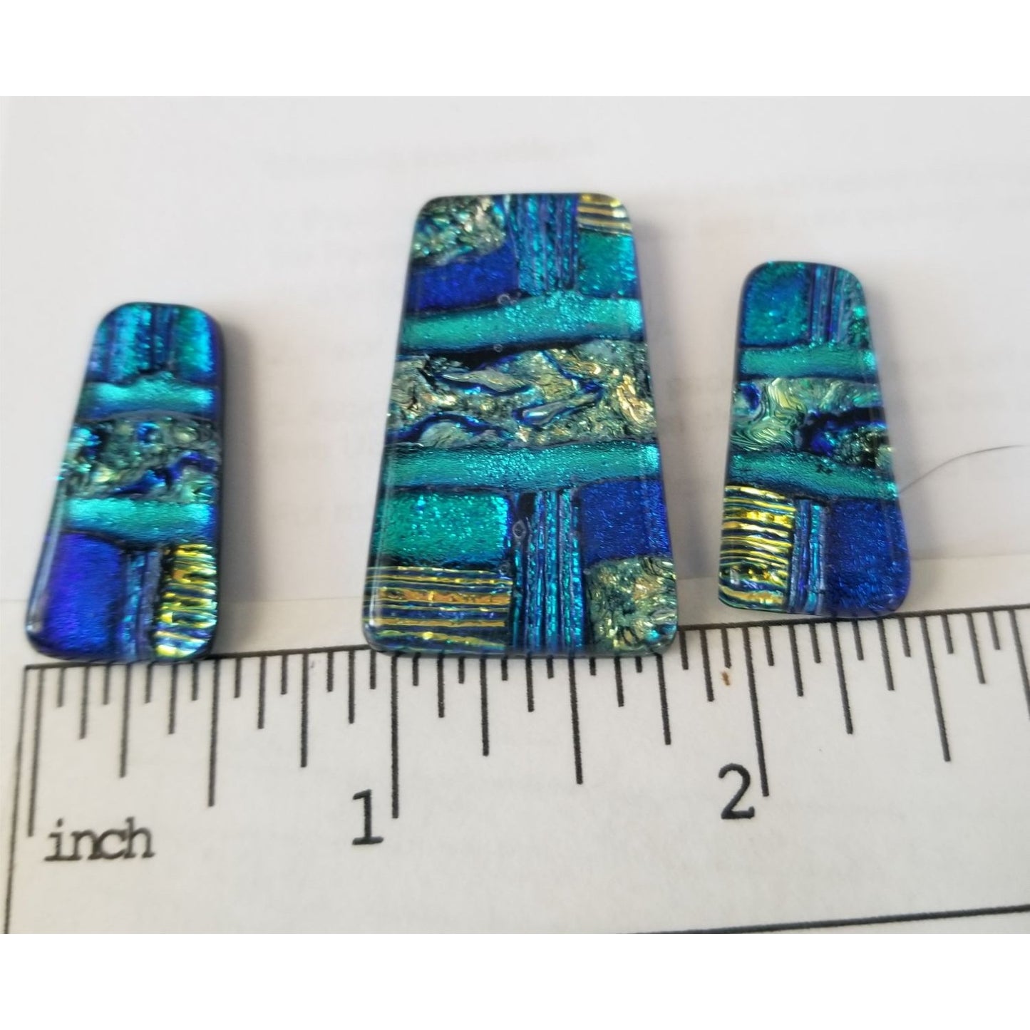 Gemstone Loose Set of 3  Dichroic glass 60 ct  12.8  gr 1" x 0.5"  1 1/5 x 0.75"  # 2