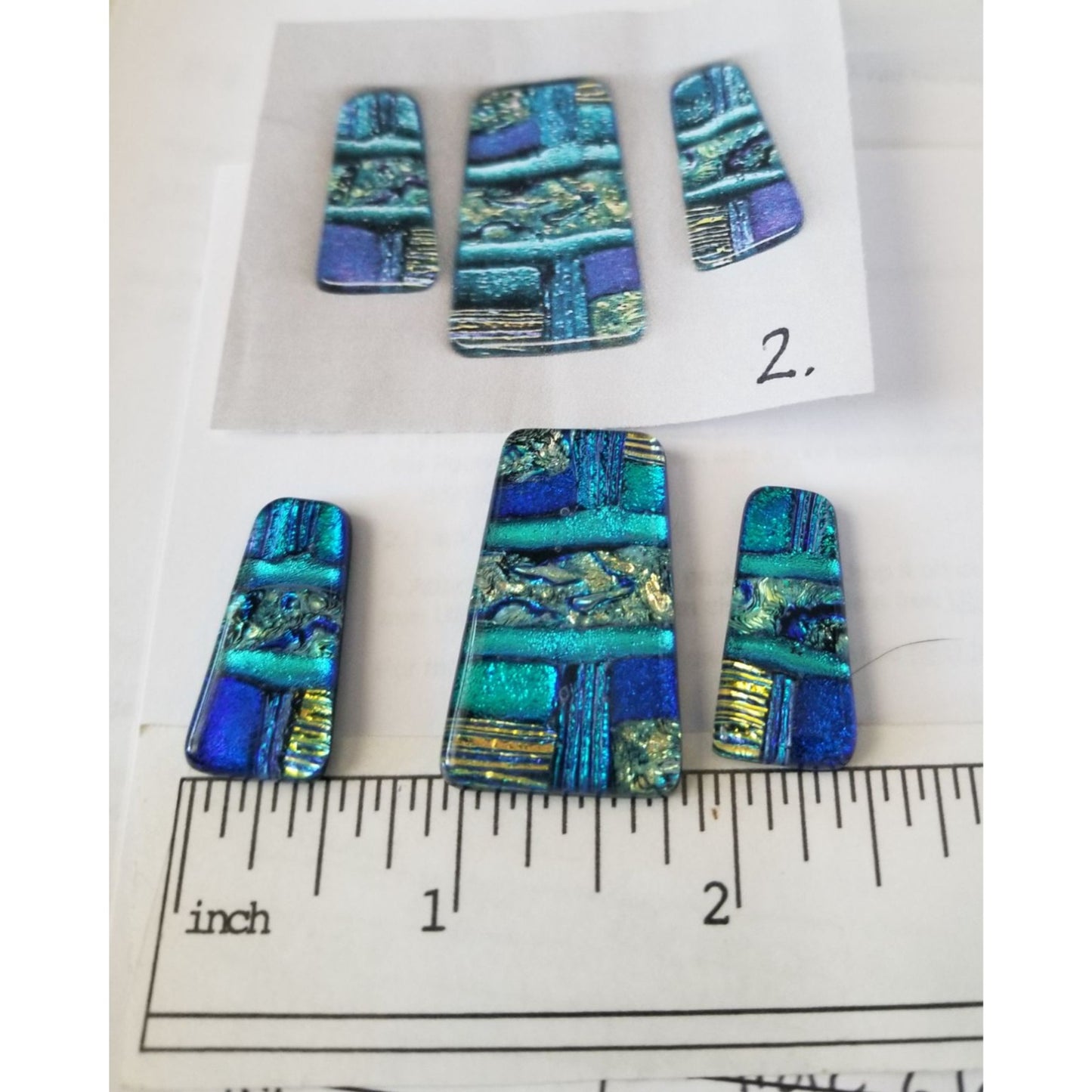 Gemstone Loose Set of 3  Dichroic glass 60 ct  12.8  gr 1" x 0.5"  1 1/5 x 0.75"  # 2