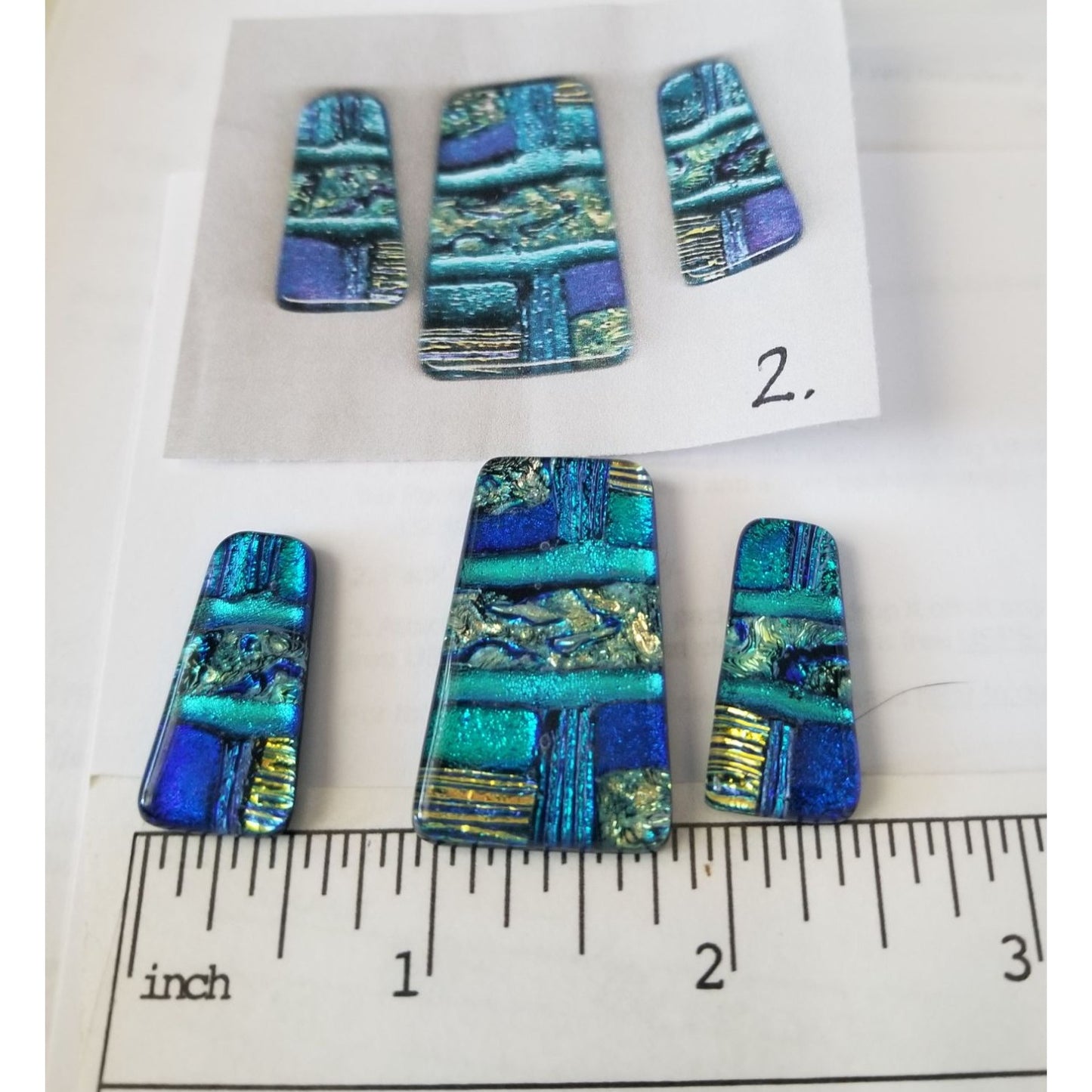 Gemstone Loose Set of 3  Dichroic glass 60 ct  12.8  gr 1" x 0.5"  1 1/5 x 0.75"  # 2