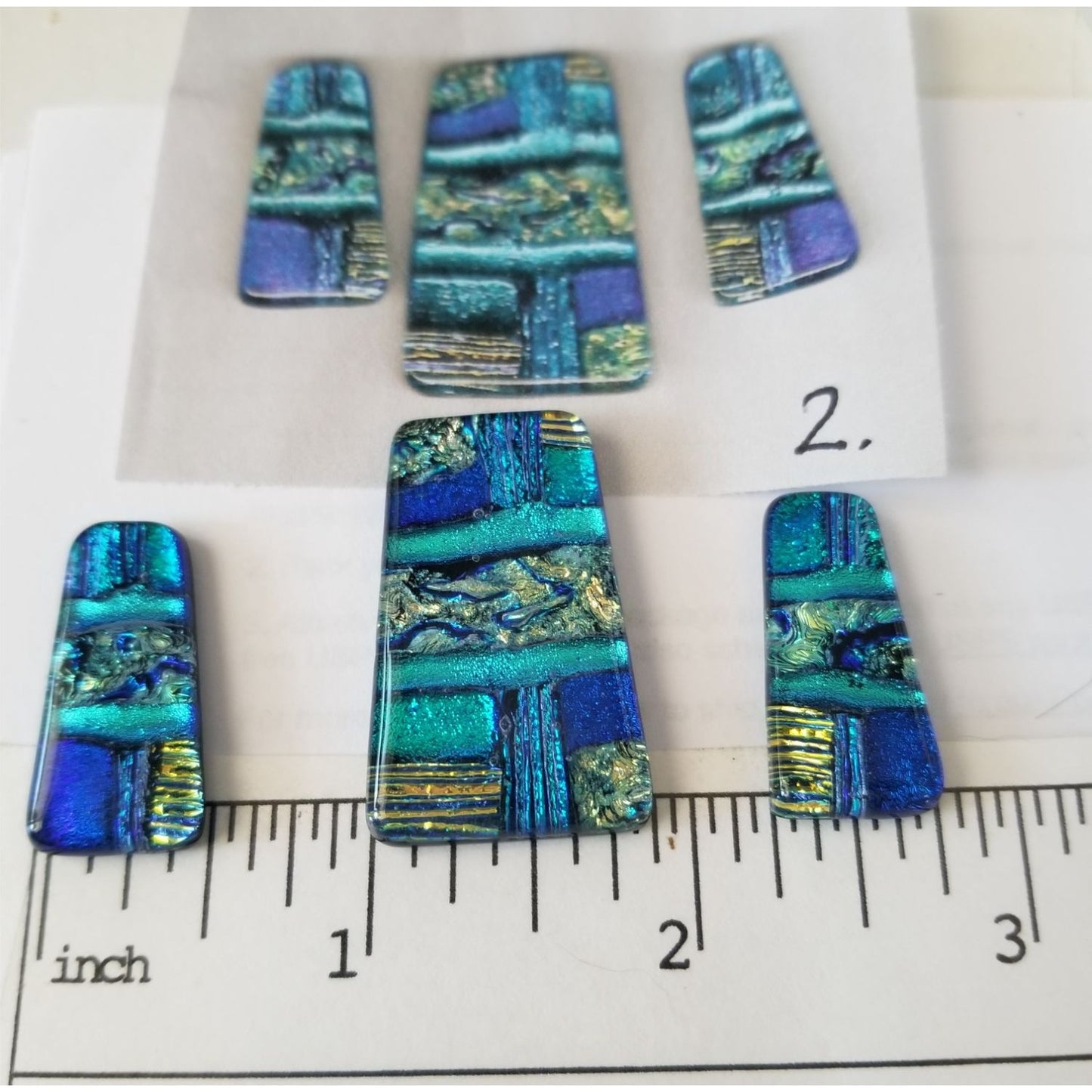 Gemstone Loose Set of 3  Dichroic glass 60 ct  12.8  gr 1" x 0.5"  1 1/5 x 0.75"  # 2