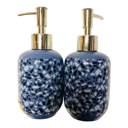 Ceramic Soap Dispenser Set Of 2 Blue Mosaic Pattern Silver Tone Pump Target New