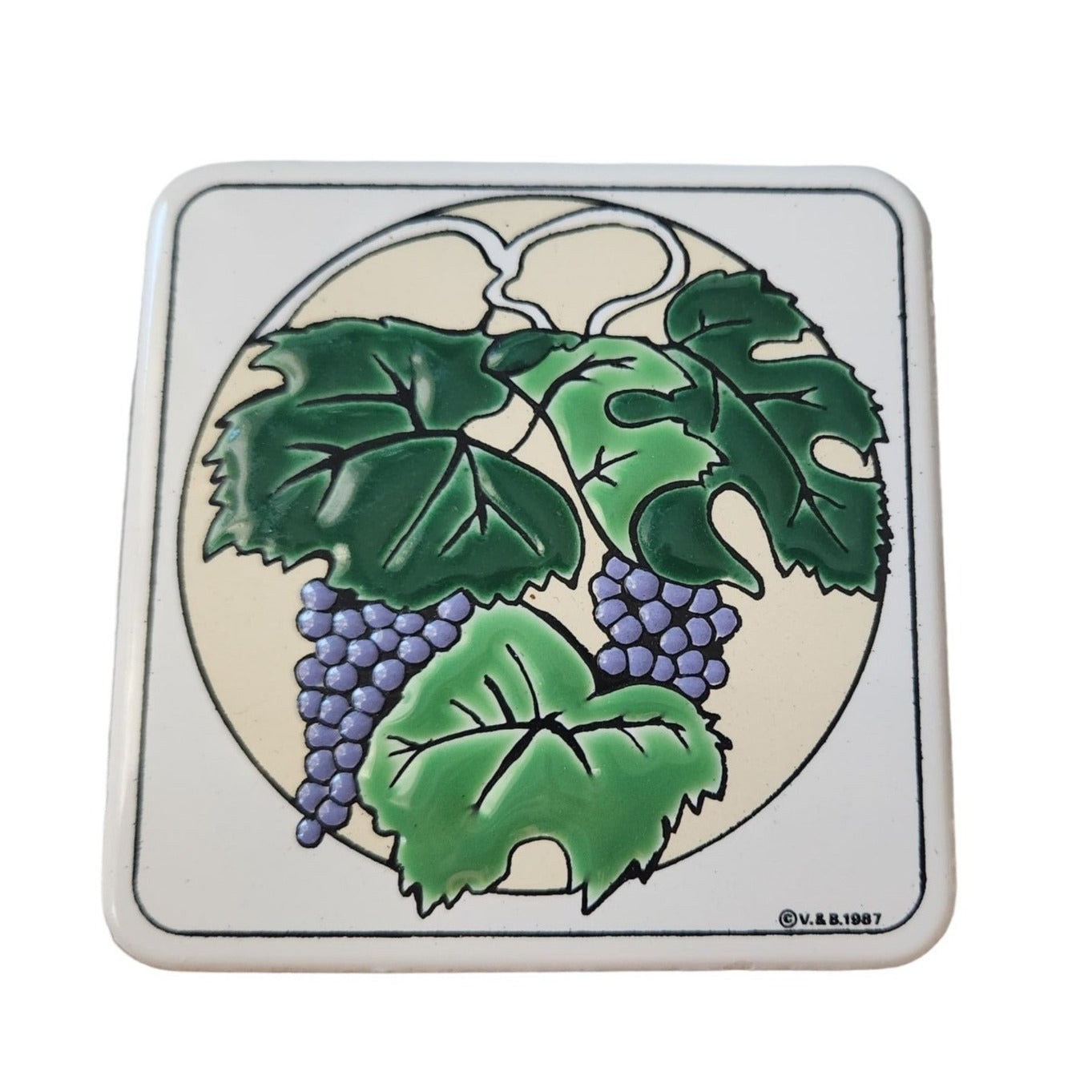 Coaster Vintage 1987 Ceramic Coasters Wine country Set of 4 Raised Painted 3 1/2" x 3 1/2"