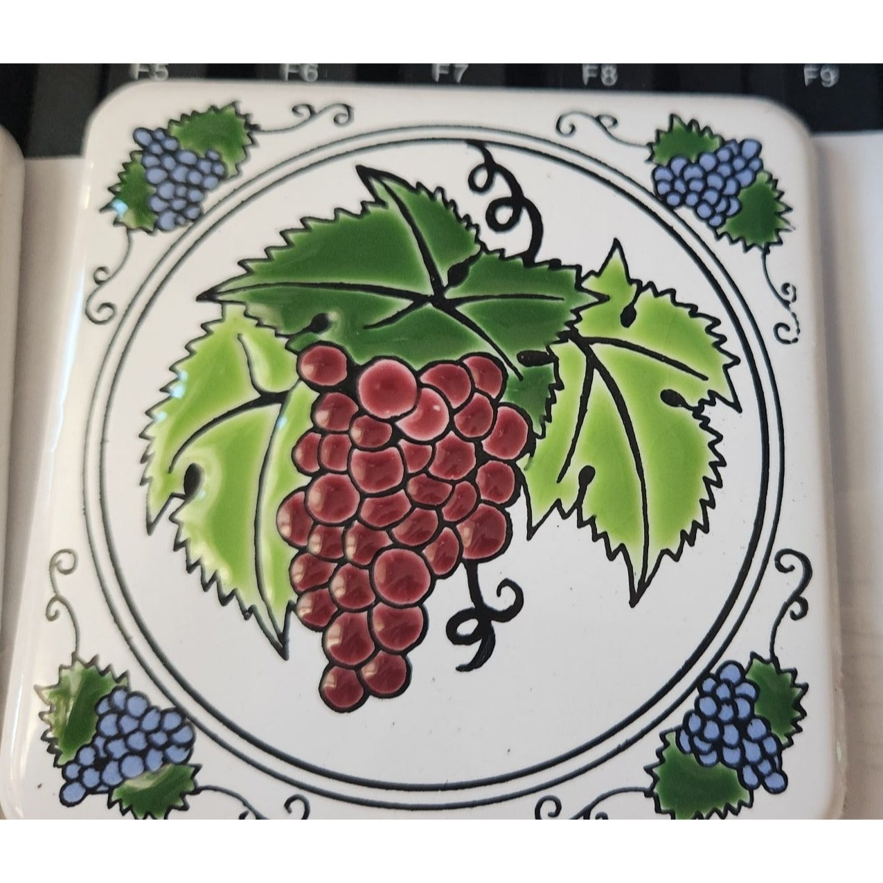 Coaster Vintage 1987 Ceramic Coasters Wine country Set of 4 Raised Painted 3 1/2" x 3 1/2"