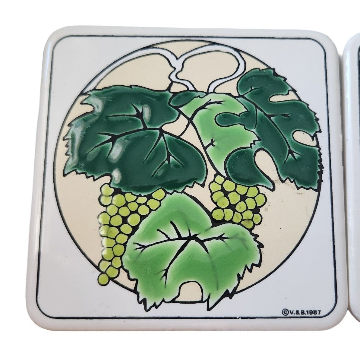 Coaster Vintage 1987 Ceramic Coasters Wine country Set of 4 Raised Painted 3 1/2" x 3 1/2"