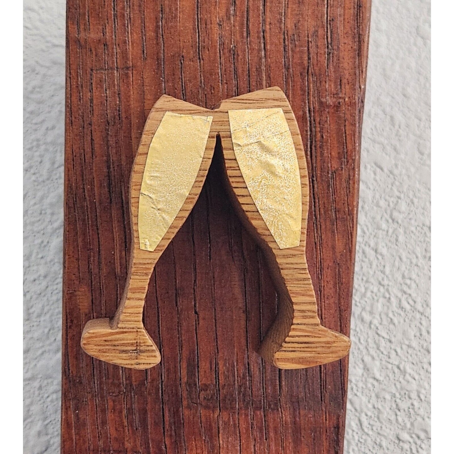 Wood Wine Barrel Sign Pair of Champagne  Glasses Wine Stave Stained Hanger