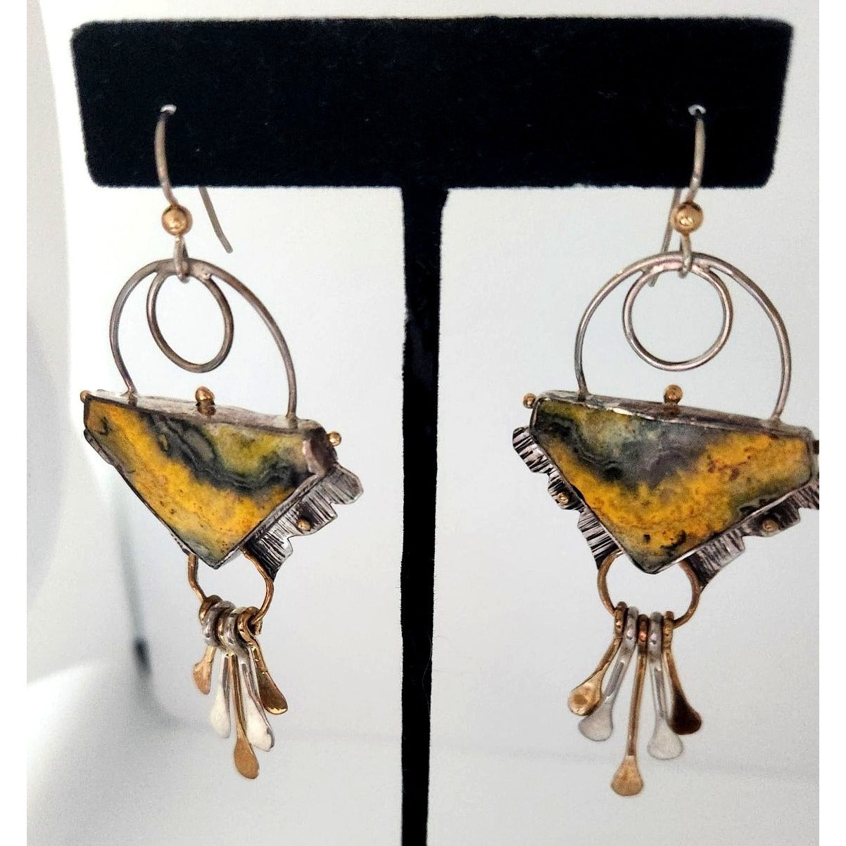 Jewelry Earrings Bumble Bee Jasper Triangle Stone Circle Half Dome Gold Accent