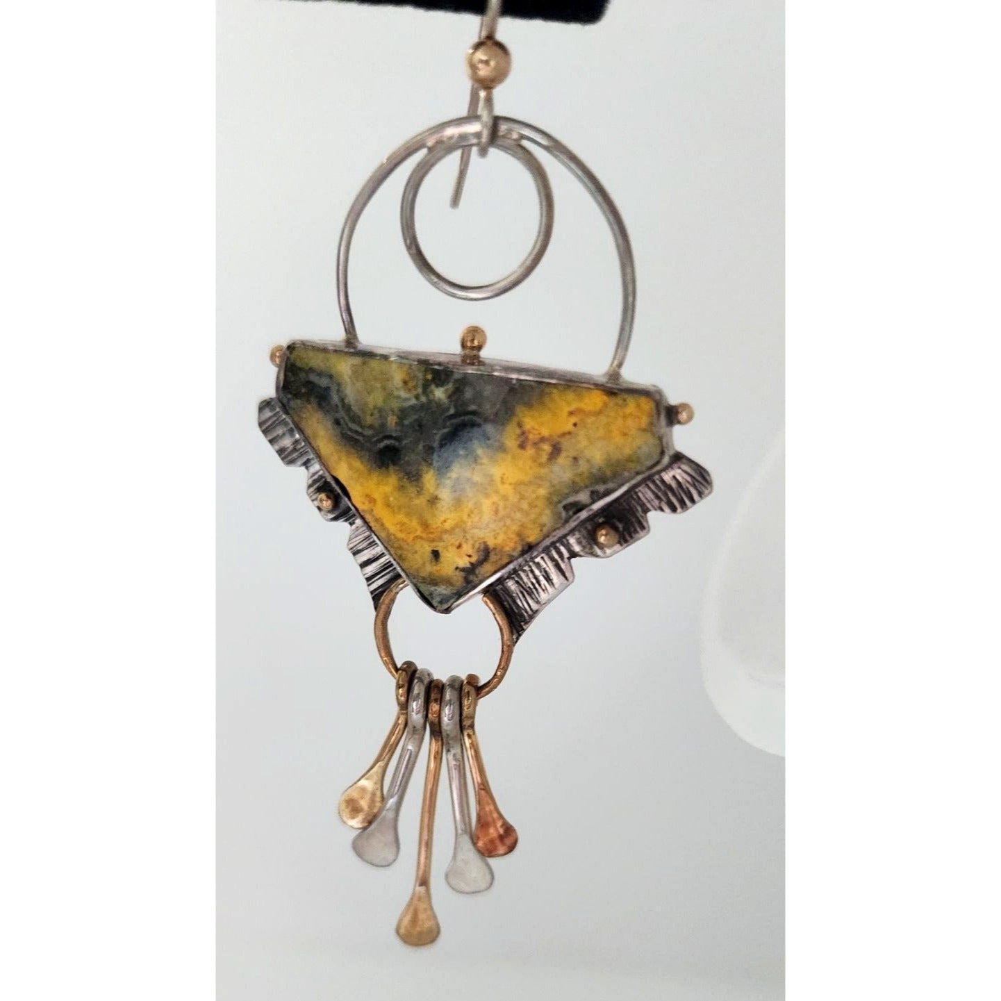 Jewelry Earrings Bumble Bee Jasper Triangle Stone Circle Half Dome Gold Accent