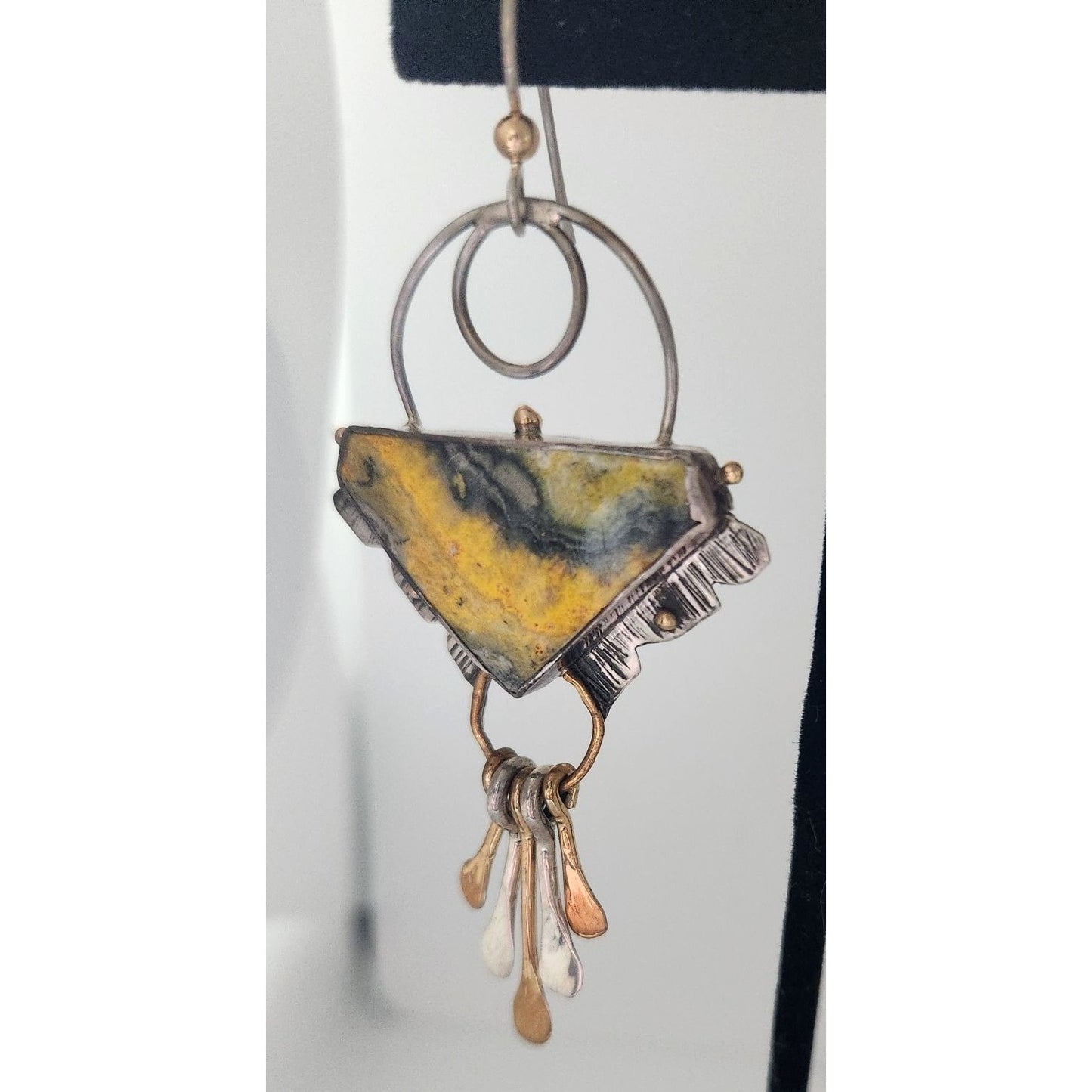 Jewelry Earrings Bumble Bee Jasper Triangle Stone Circle Half Dome Gold Accent