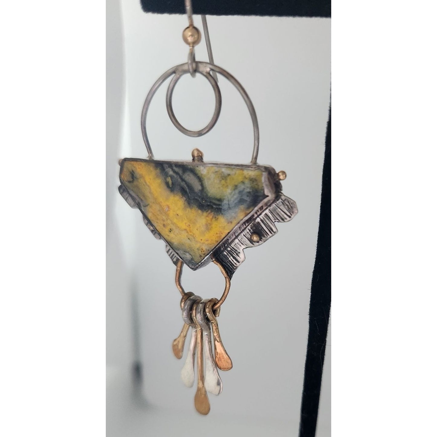 Jewelry Earrings Bumble Bee Jasper Triangle Stone Circle Half Dome Gold Accent