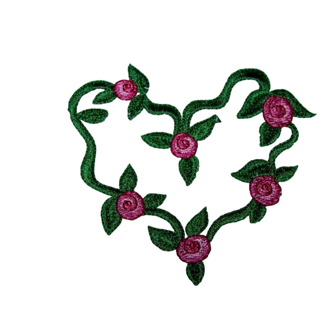 Kitchen Towel Embroidered 100%  Set 1 Cotton Terry Green Heart  Pink & Red Flowers 15 x 21