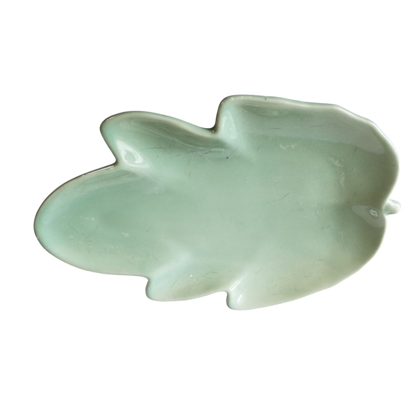 Kitchen Plate Green Leaf shape Ceramic 11" x 7"  Serving Party Decorative