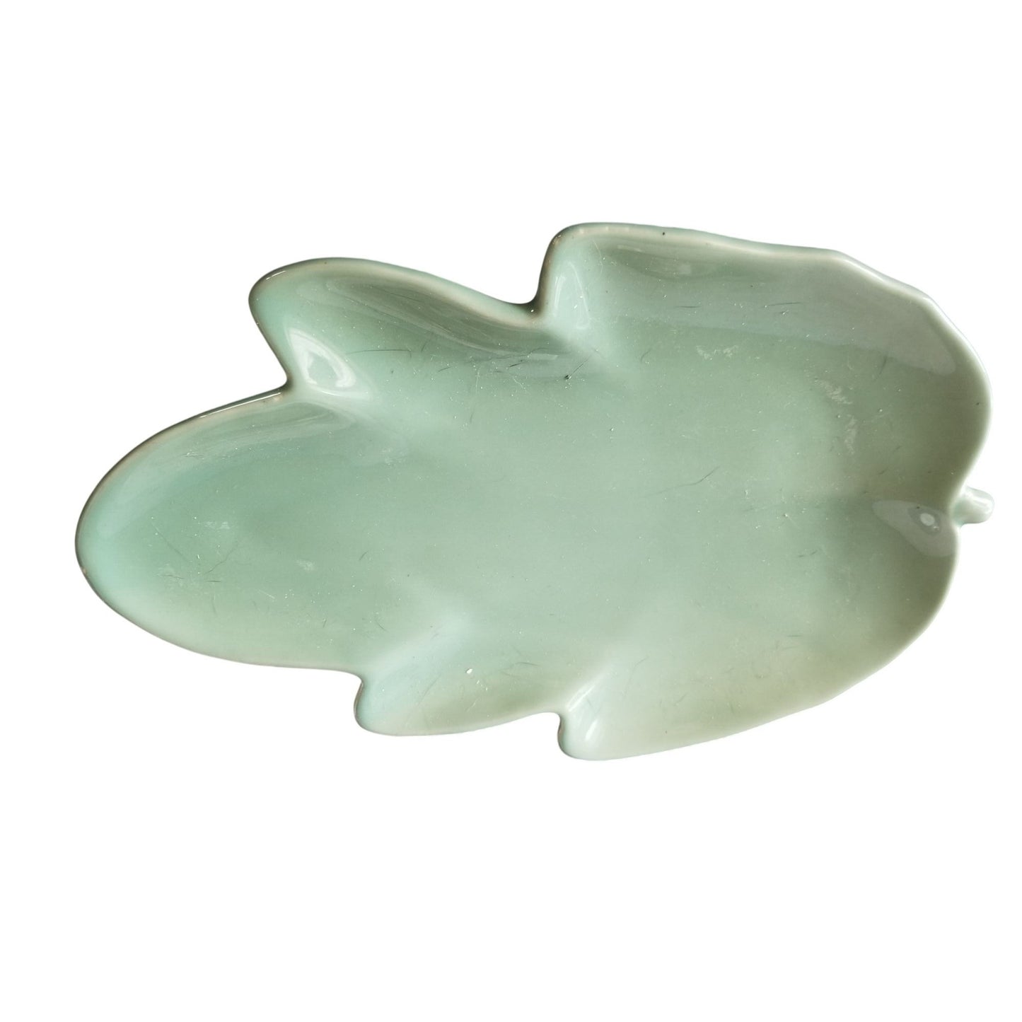 Kitchen Plate Green Leaf shape Ceramic 11" x 7"  Serving Party Decorative