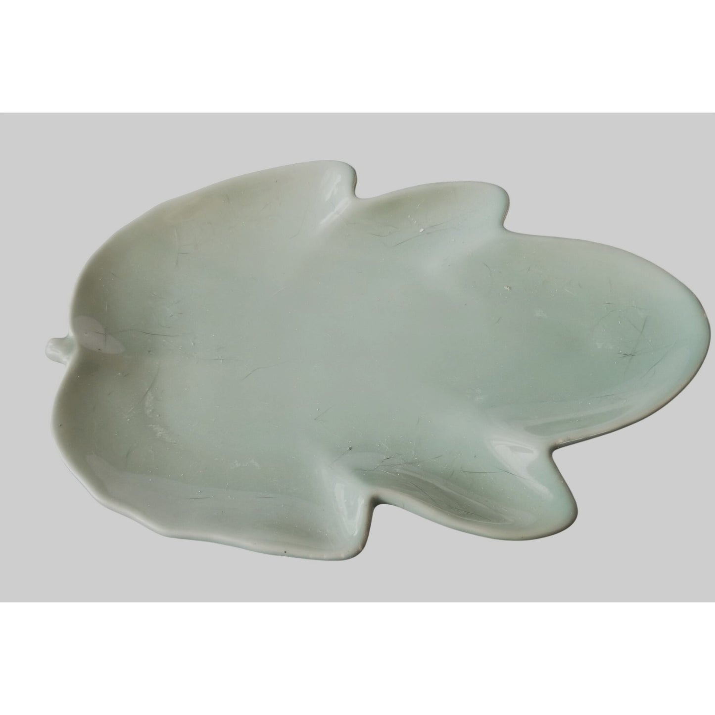 Kitchen Plate Green Leaf shape Ceramic 11" x 7"  Serving Party Decorative