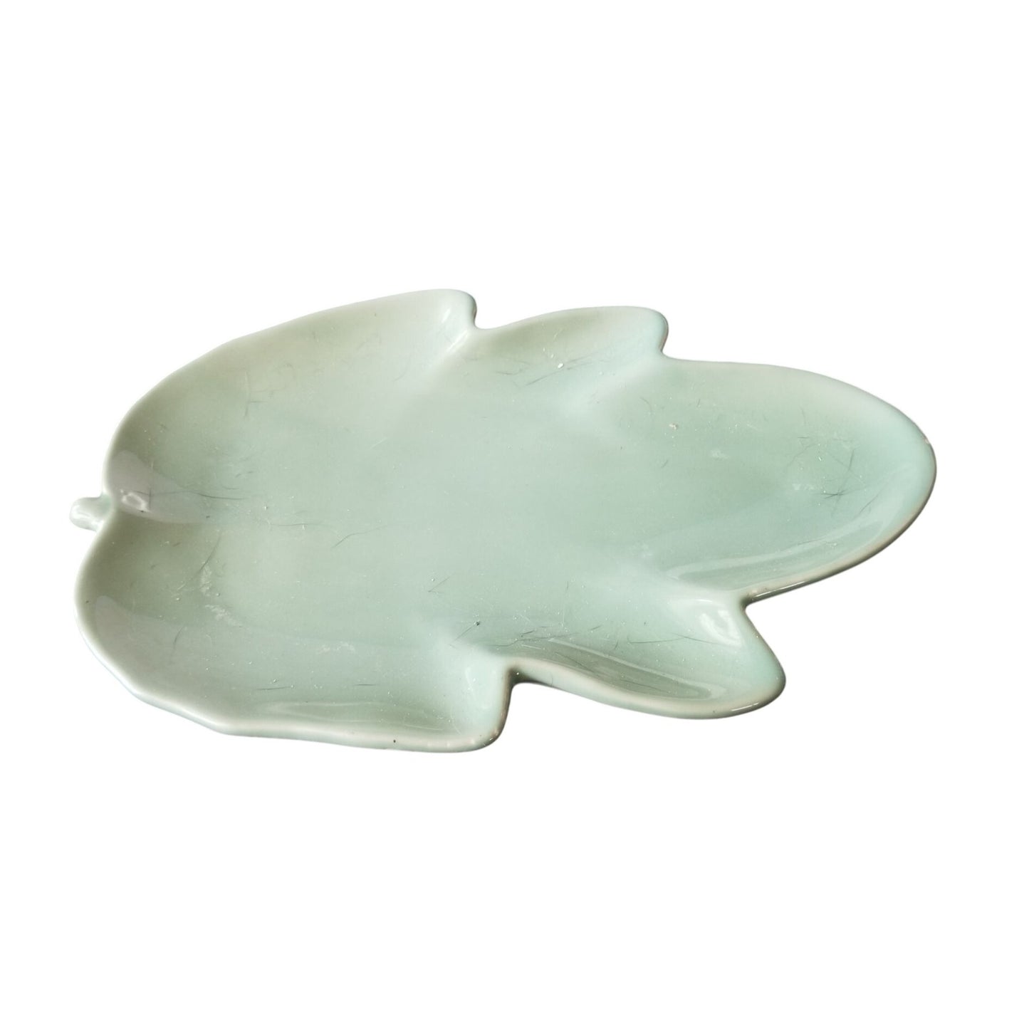 Kitchen Plate Green Leaf shape Ceramic 11" x 7"  Serving Party Decorative