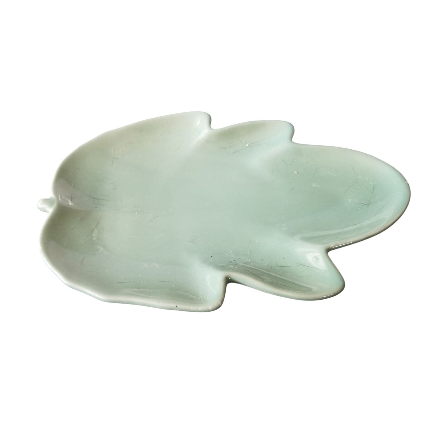 Kitchen Plate Green Leaf shape Ceramic 11" x 7"  Serving Party Decorative