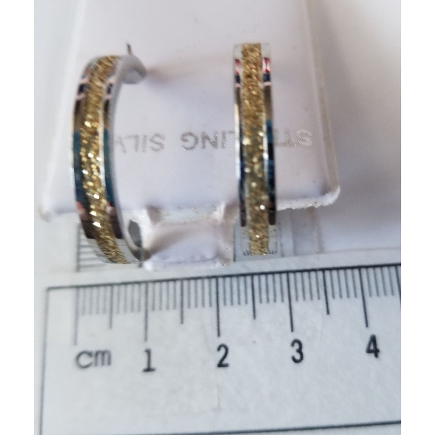 Sterling Silver Hoop Earrings With Gold Glitter Inlay - 2.5 cm Diameter
