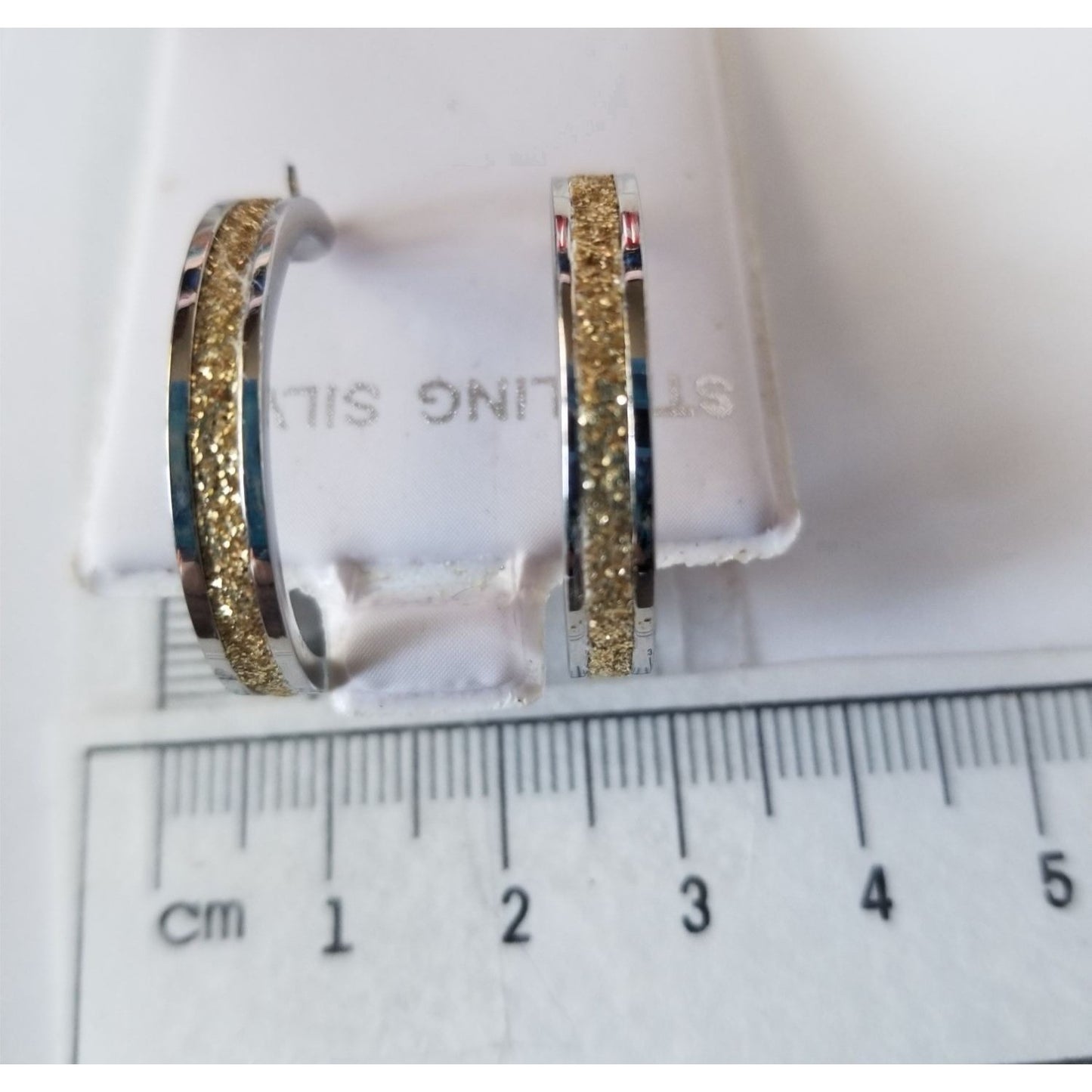 Sterling Silver Hoop Earrings With Gold Glitter Inlay - 2.5 cm Diameter