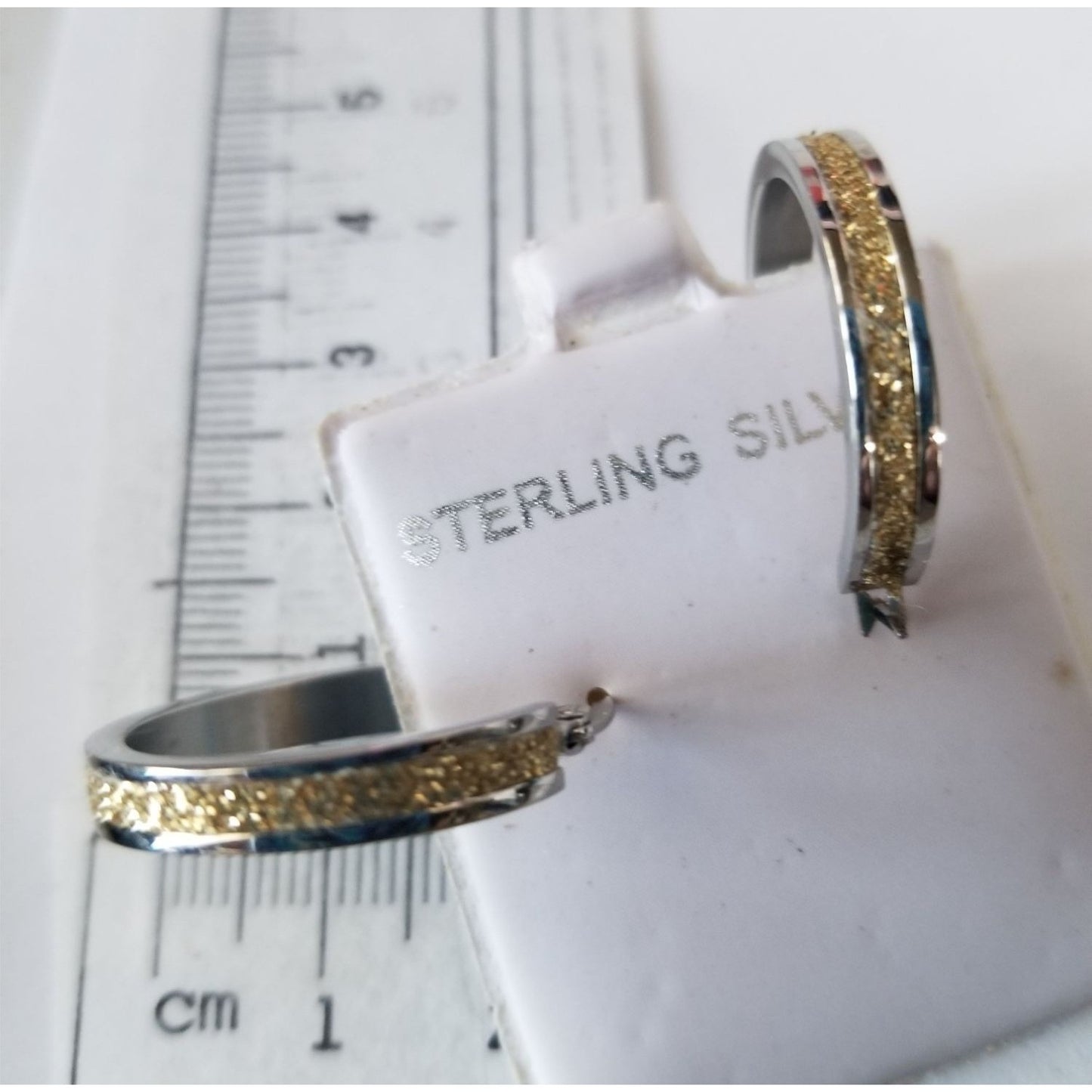 Sterling Silver Hoop Earrings With Gold Glitter Inlay - 2.5 cm Diameter
