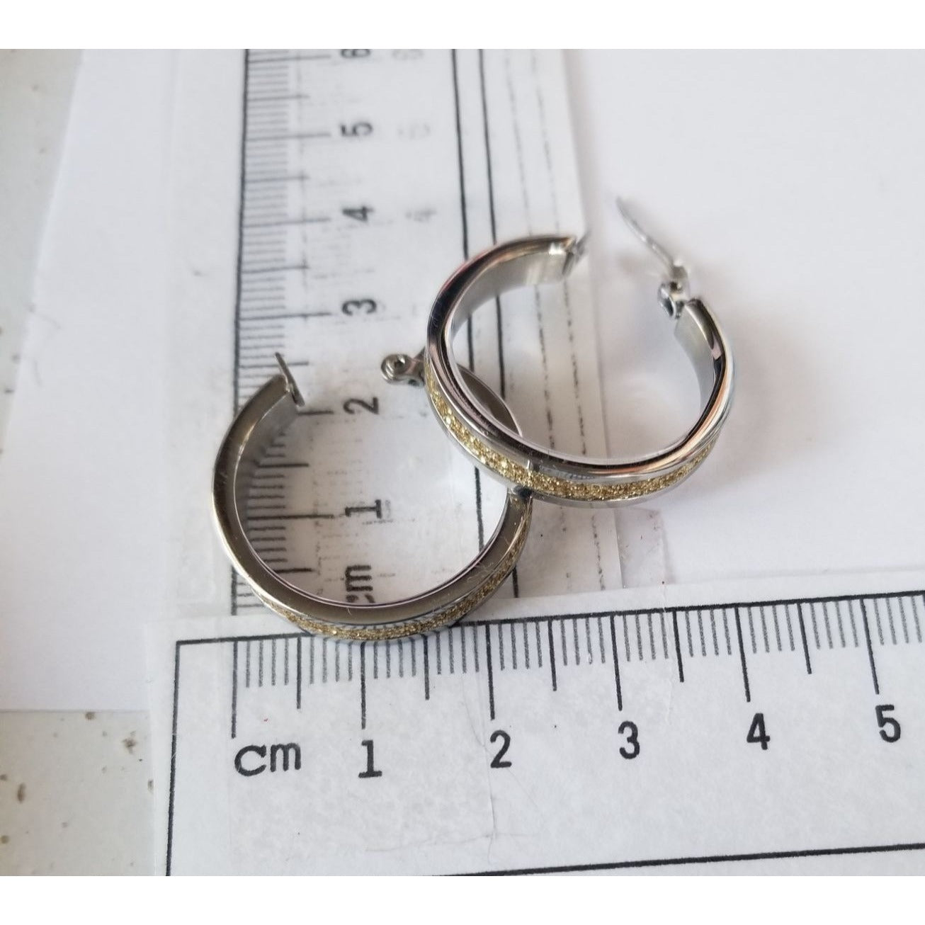 Sterling Silver Hoop Earrings With Gold Glitter Inlay - 2.5 cm Diameter
