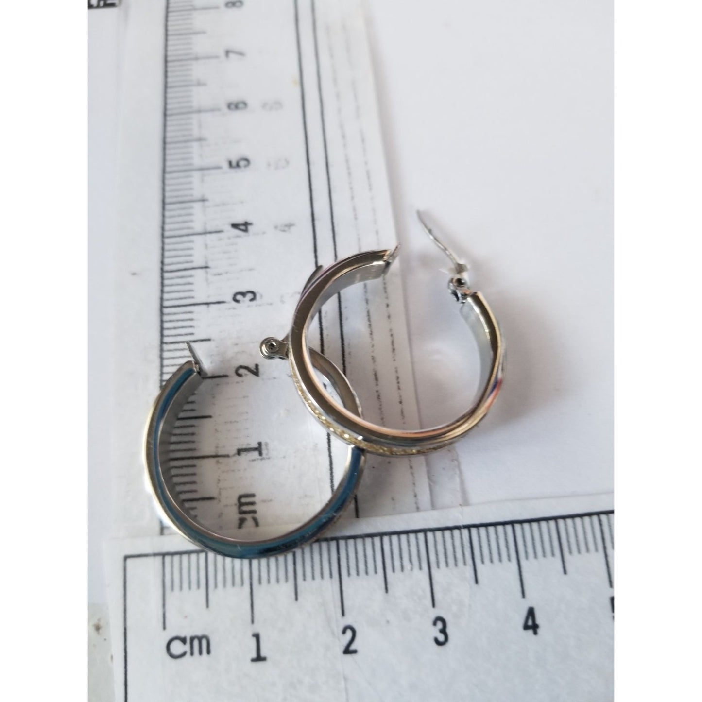Sterling Silver Hoop Earrings With Gold Glitter Inlay - 2.5 cm Diameter