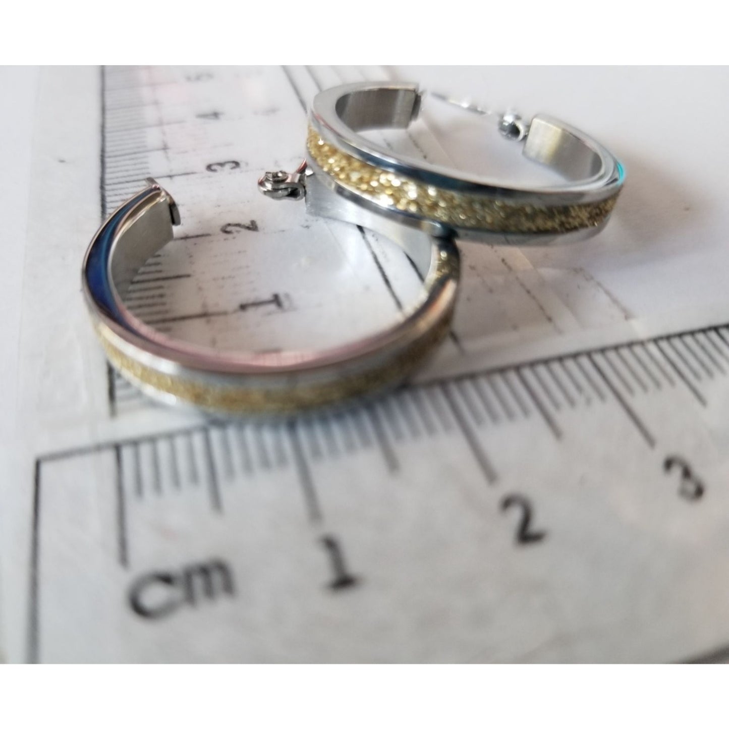 Sterling Silver Hoop Earrings With Gold Glitter Inlay - 2.5 cm Diameter