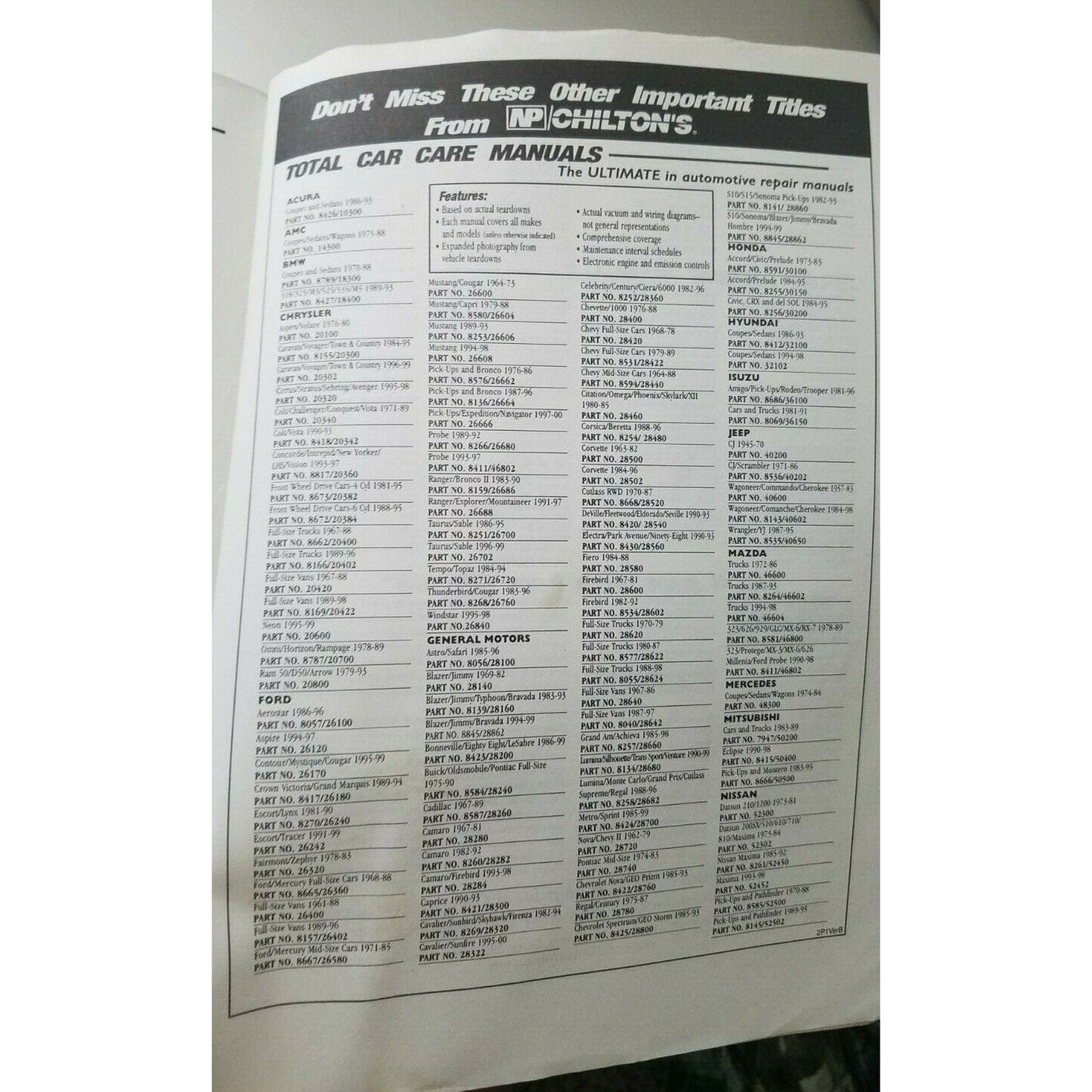 Book  1984 - 99  Chilton's Honda Civic CRX Del Sol  Repair manual #30200 Car