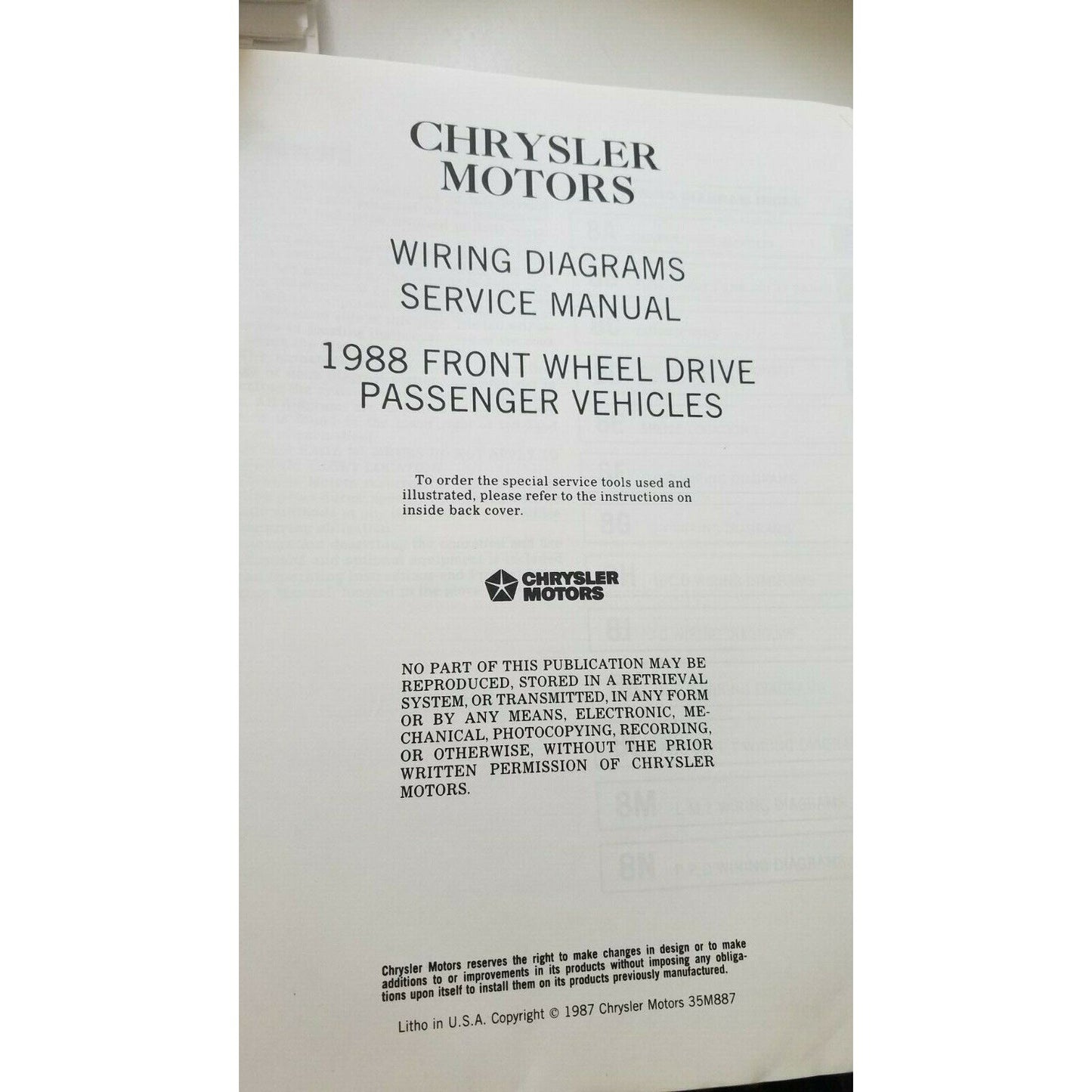 Book 1988 Chrysler Service Manual Wiring Diagrams Front Wheel Drive Car Pub