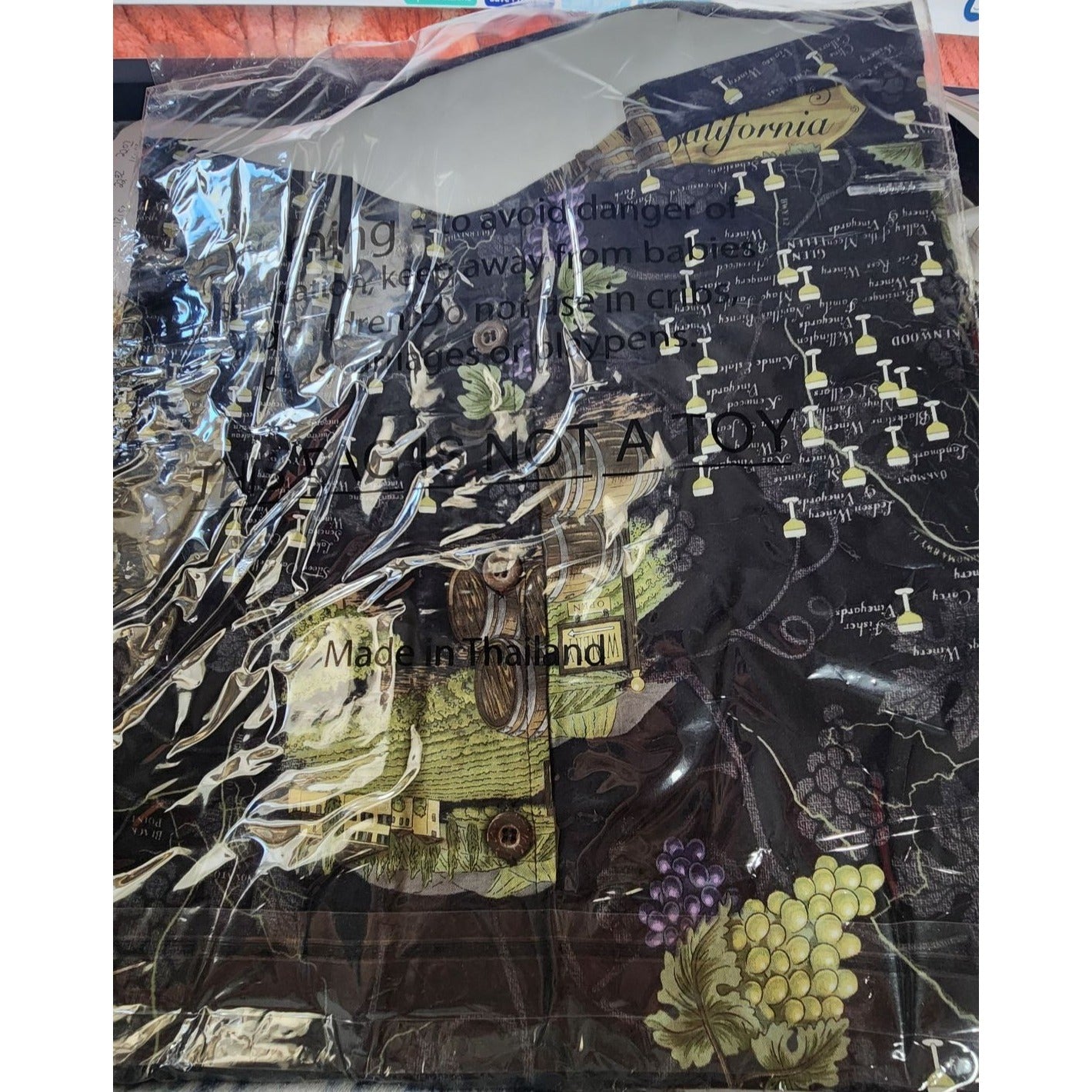 David Carey Size L Vintage Sonoma Valley Winery Map Print Button-Up Shirt 100% Cotton Made In Thailand