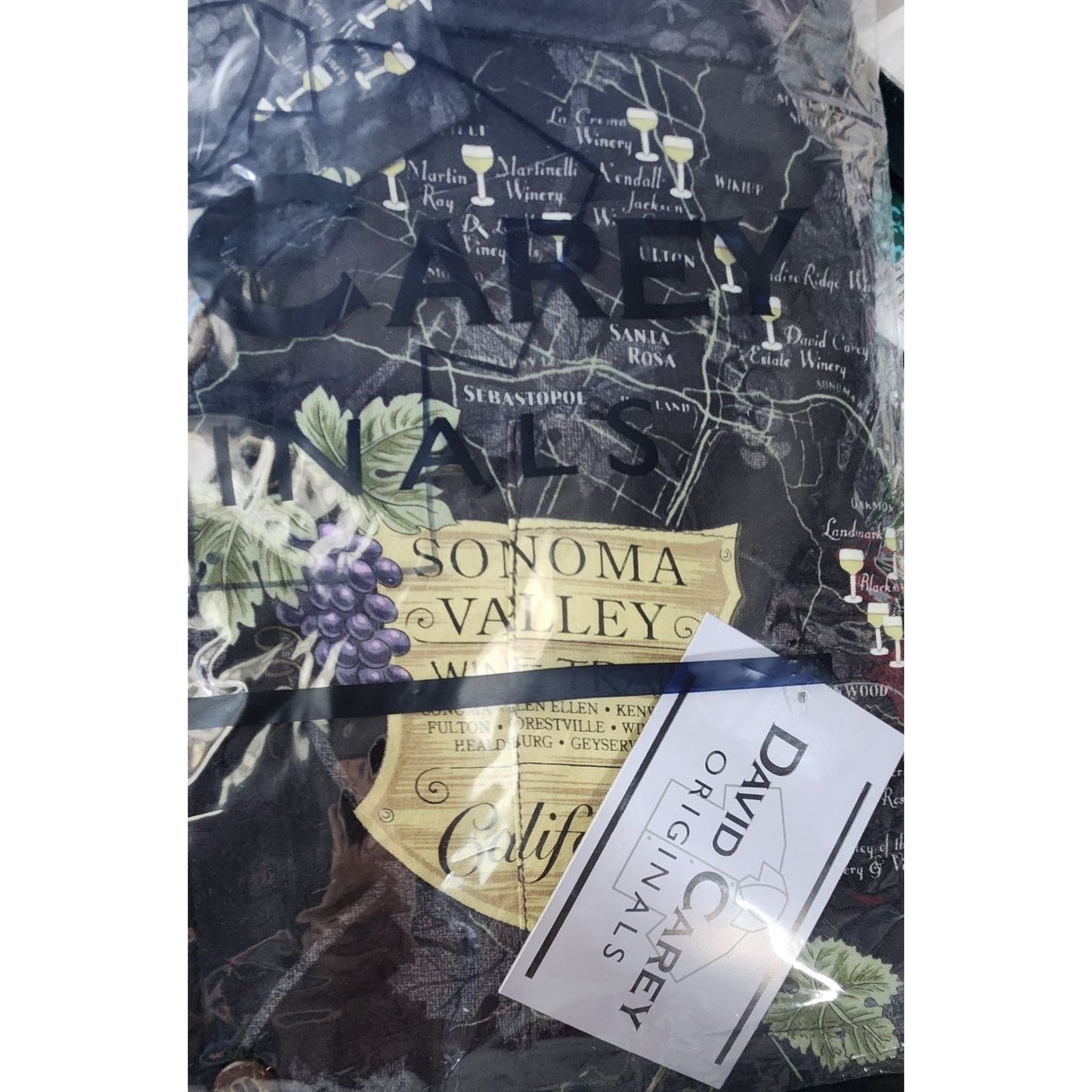 David Carey Size L Vintage Sonoma Valley Winery Map Print Button-Up Shirt 100% Cotton Made In Thailand