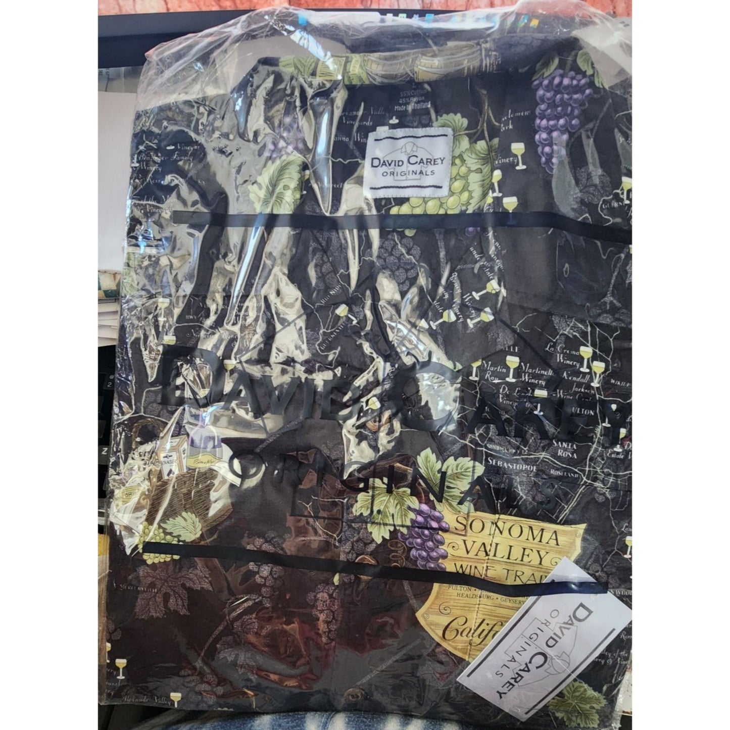 David Carey Size L Vintage Sonoma Valley Winery Map Print Button-Up Shirt 100% Cotton Made In Thailand