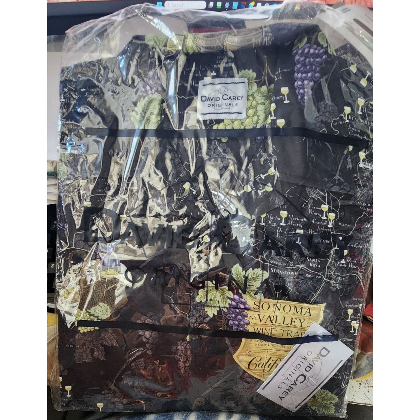 David Carey Size L Vintage Sonoma Valley Winery Map Print Button-Up Shirt 100% Cotton Made In Thailand